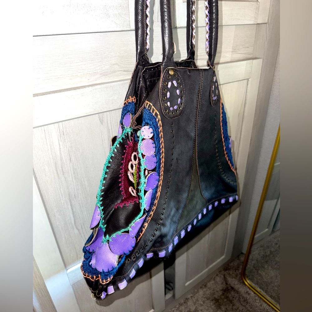 Anthropology Leather & Crocheted Boho Bag